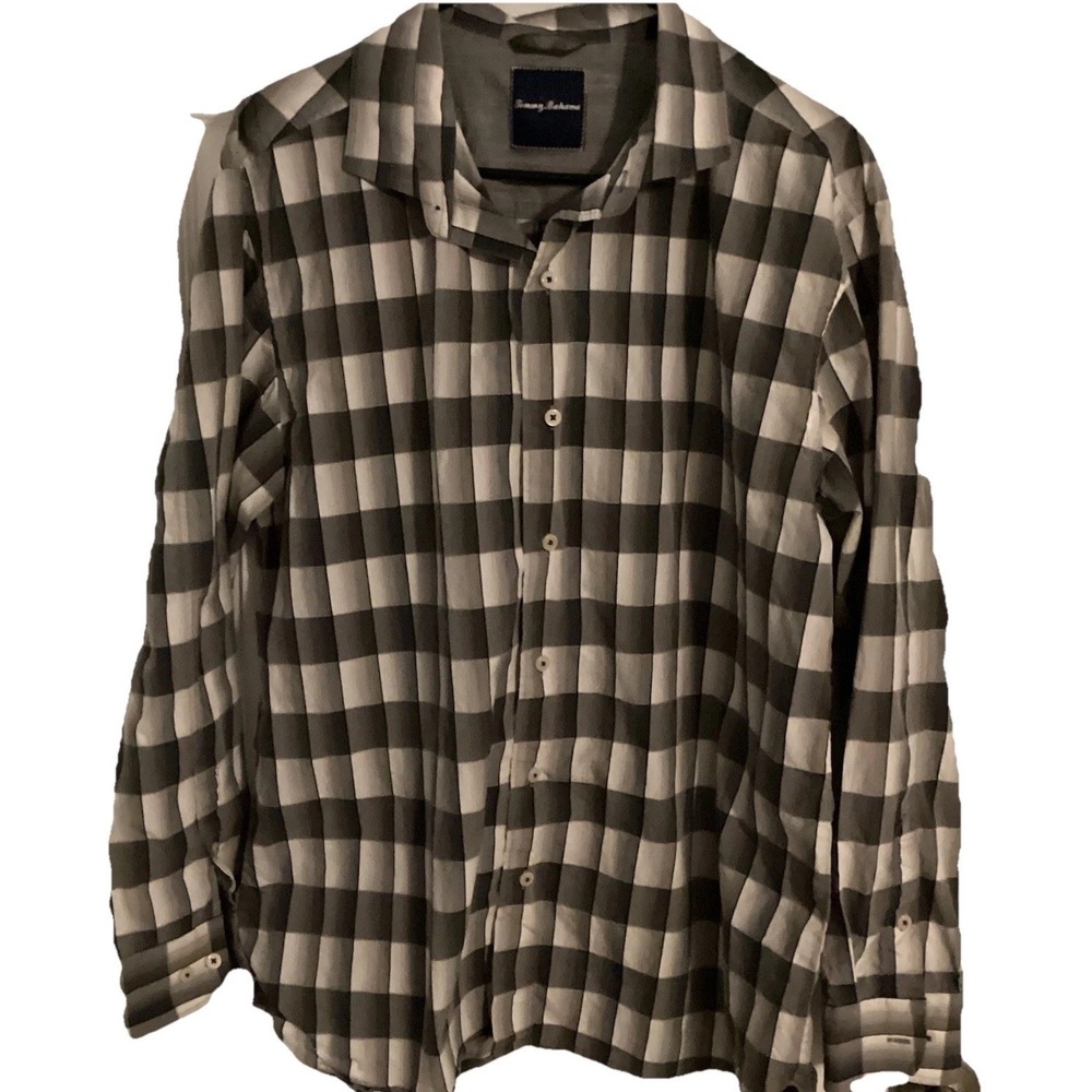 Tommy Bahama Gray And White  Button Down Shirt‎ Mens Sz Large 100% Cotton